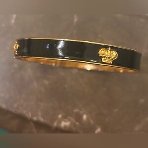 Y2K Era Black Enamel Style Brass Bangle Crown Studded Gold Tone Bracelet